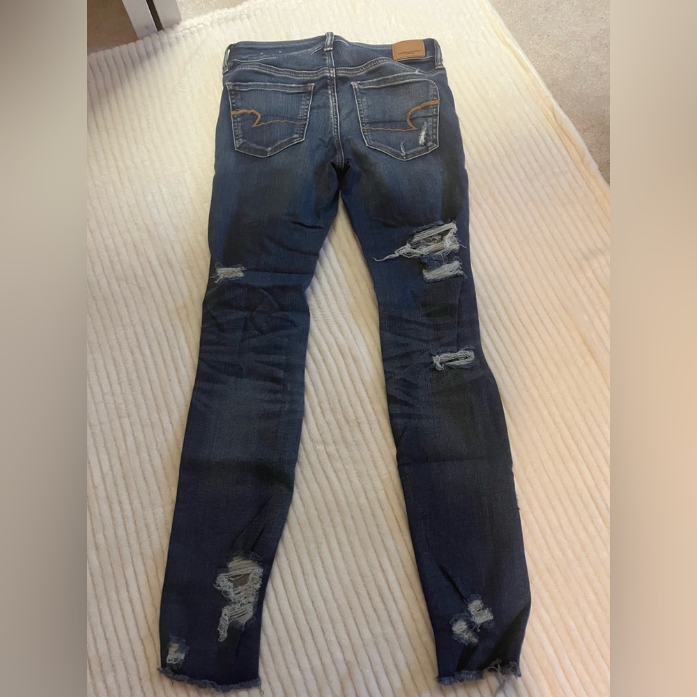 AE Next Level Stretch 4R RippedDark Blue Distressed Women's Jeans - Picture 5 of 9